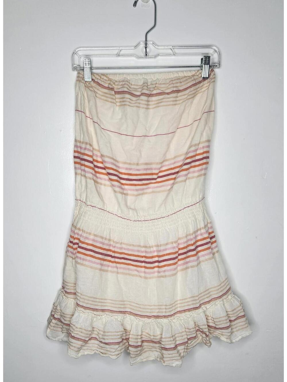 Old Navy Strapless dress Small Pink Orange Striped Tiered Ruffle Elastic Waist